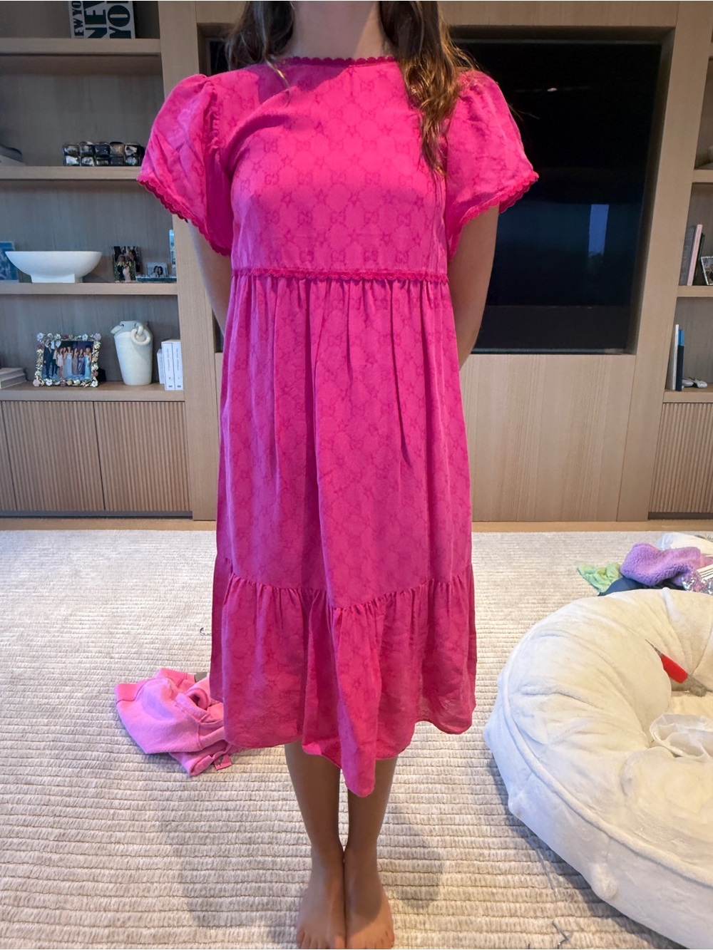 Gucci Hot Pink Tiered Short-Sleeve Girls' Dress